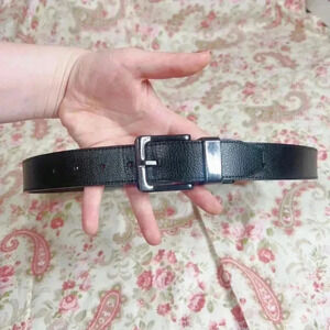 Men's Black Pebbled Leather Belt Gunmetal Buckle Brown Interior Size 36